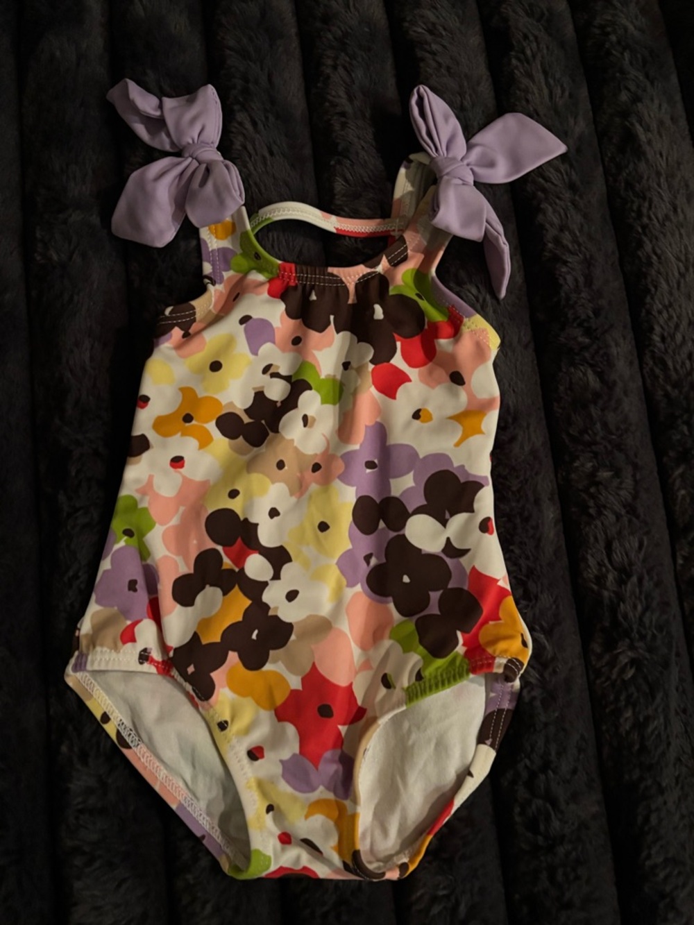 Gymboree Multicolor Floral One-Piece Swimsuit with Lavender Ties